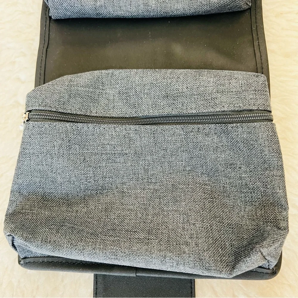Bvlgari Parfume Black Leather Gray Canvas Bifold Cosmetic Novelty Pouch Case